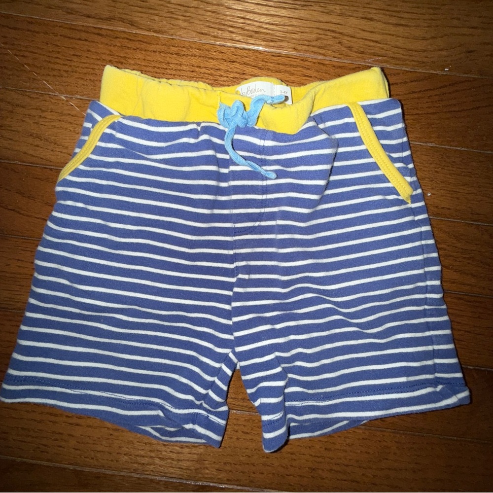 Vintage Baby Boden Blue and Yellow Striped Shorts, Size 3/4T